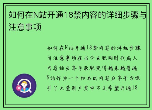 如何在N站开通18禁内容的详细步骤与注意事项
